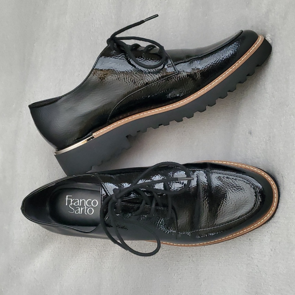FRANCO SARTO Charles Black Faux Patent Leather Oxford Shoes WOMEN'S SIZE: 9M